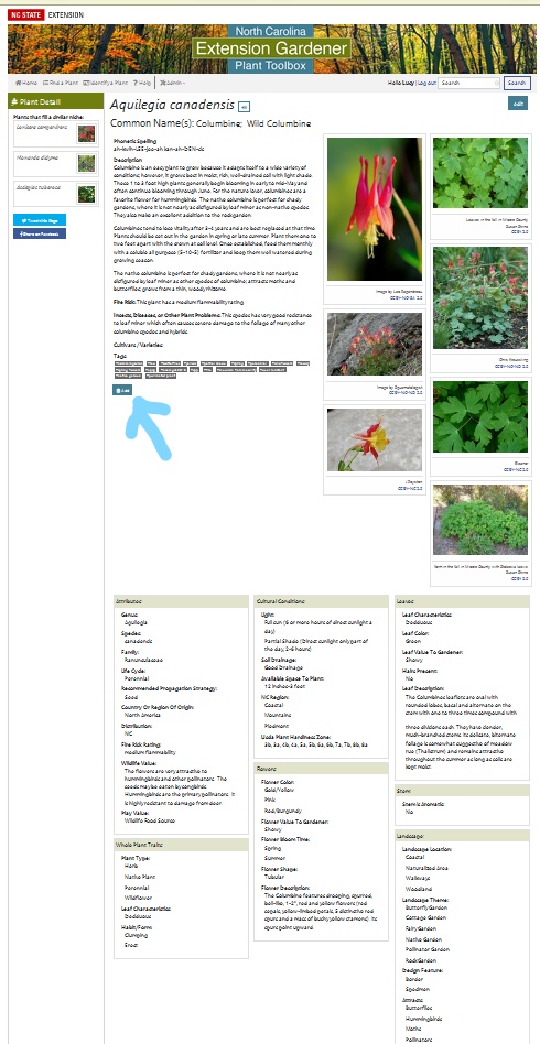 Screen Shot Plant Profile with arrow pointing to "Add" Button