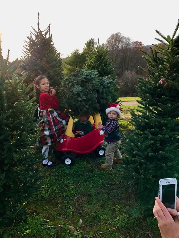 Kids at Christmas tree farm