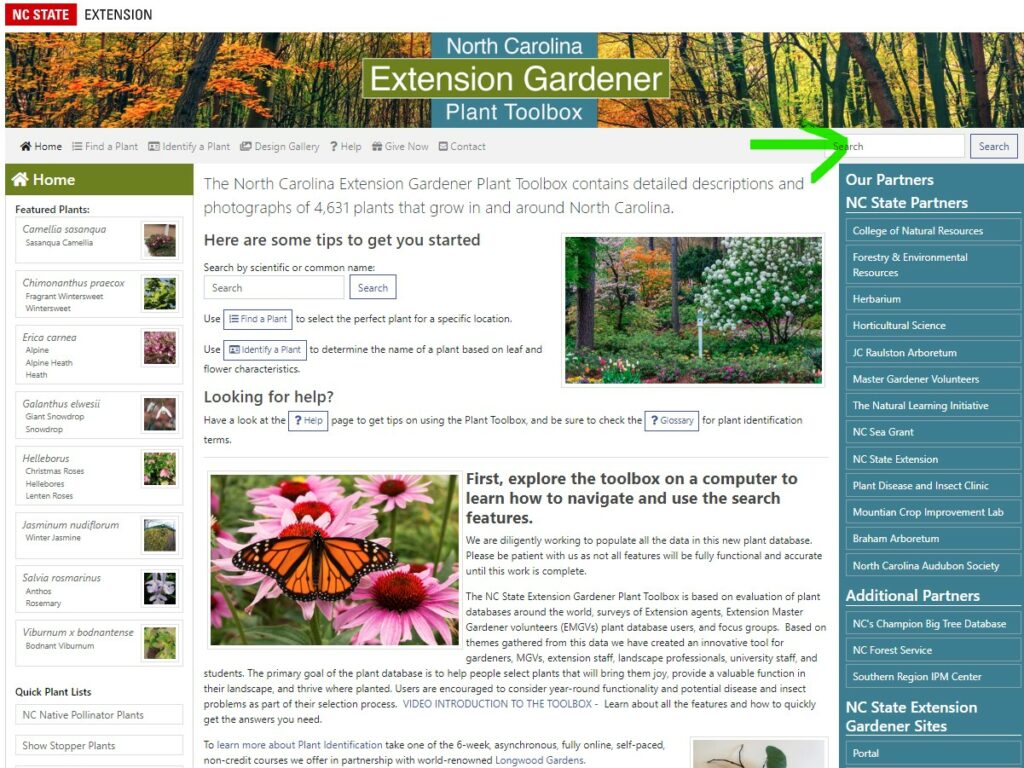 North Carolina Extension Gardener Plant Toolbox homepage.