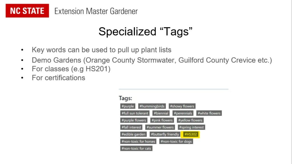The Toolbox allows us to “Tag” plants so that specific plant lists can be brought up by users or students in a class.