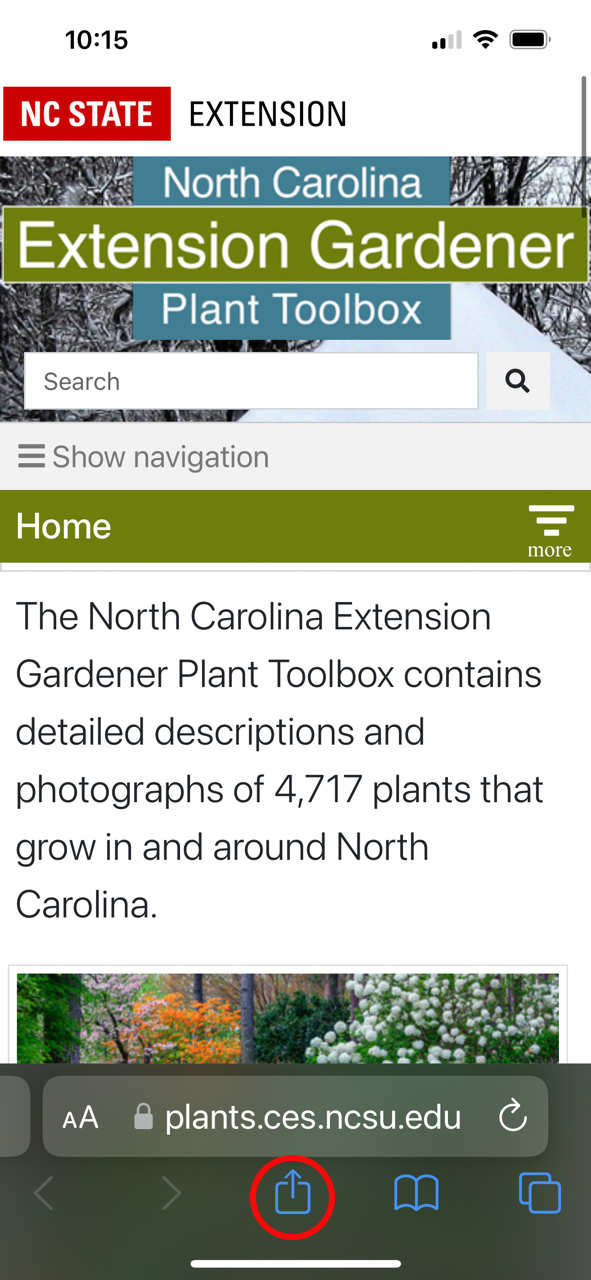 Screenshot of the Plant Toolbox homepage with export icon indicated.